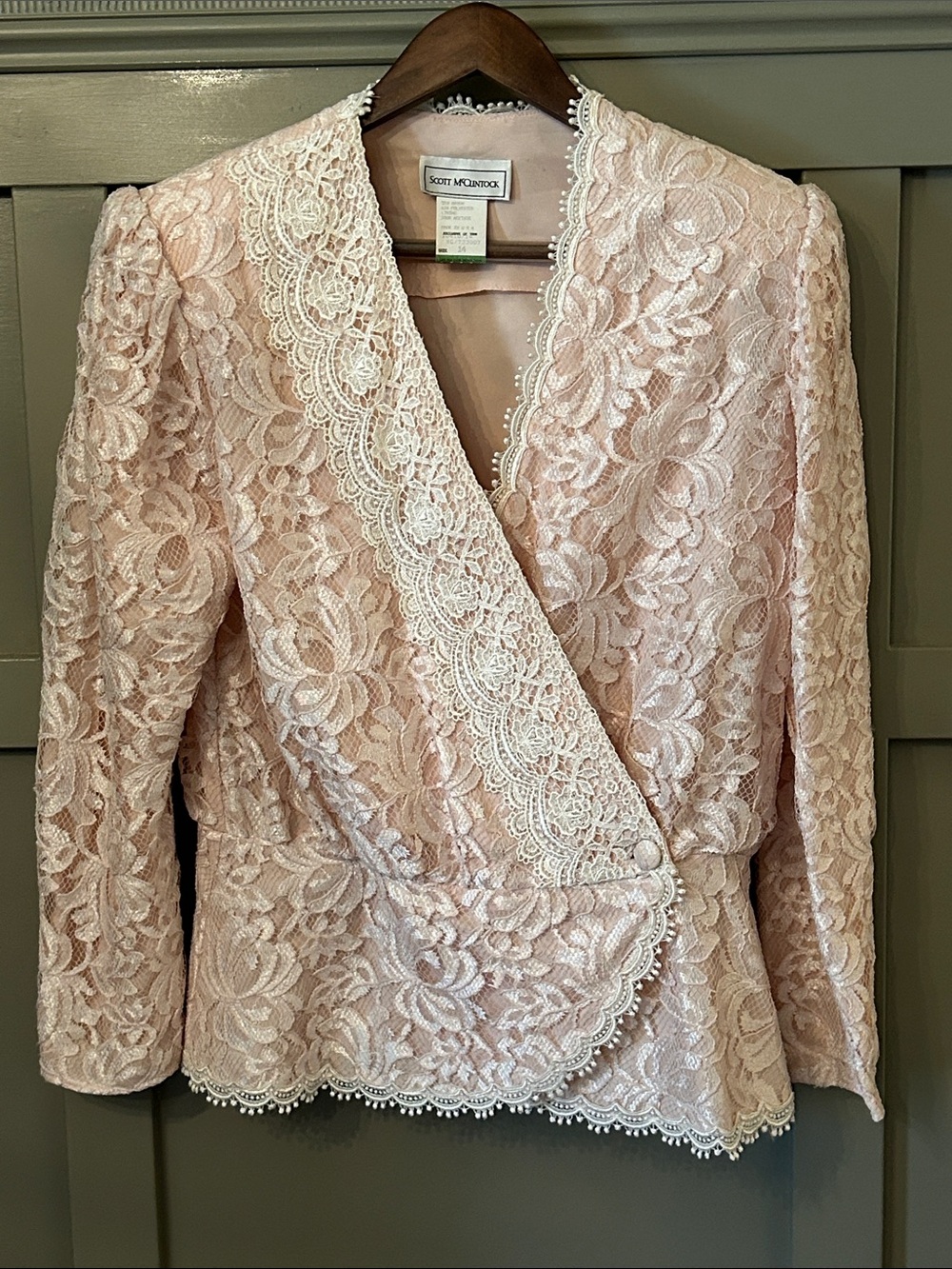Scott McClintock Vintage Lace Formal Blazer Jacket Blush Pink Size 14 Large